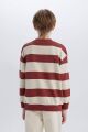 Erkek Çocuk Oversize Geniş Kalıp Bisiklet Yaka Çizgili Sweatshirt