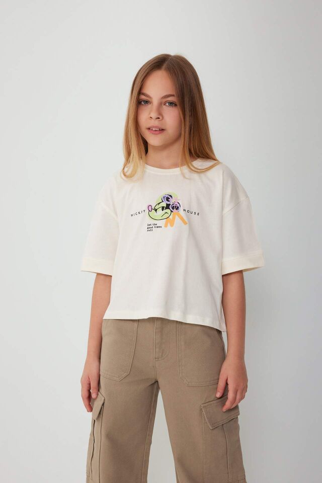 Kız Çocuk Disney Mickey Mouse &Friends Bisiklet Yaka Kısa Kollu Tişört