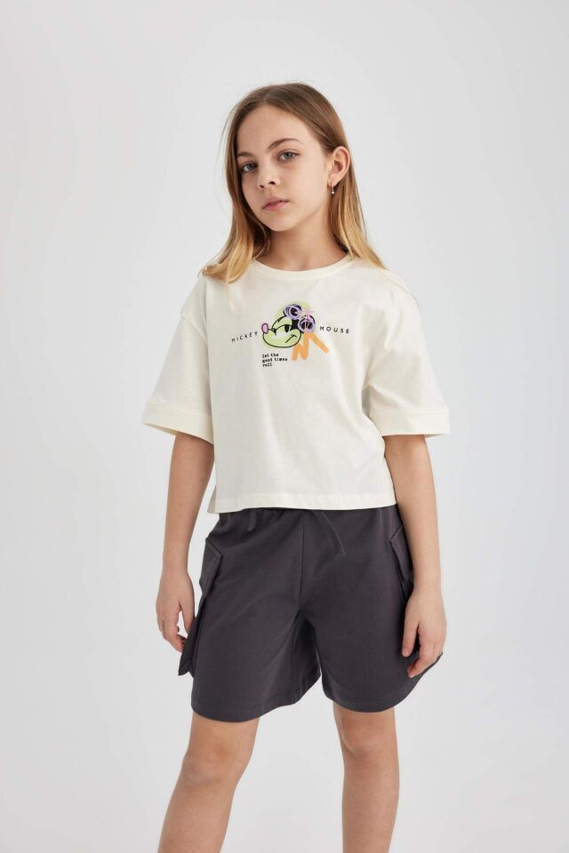 Kız Çocuk Disney Mickey Mouse &Friends Bisiklet Yaka Kısa Kollu Tişört