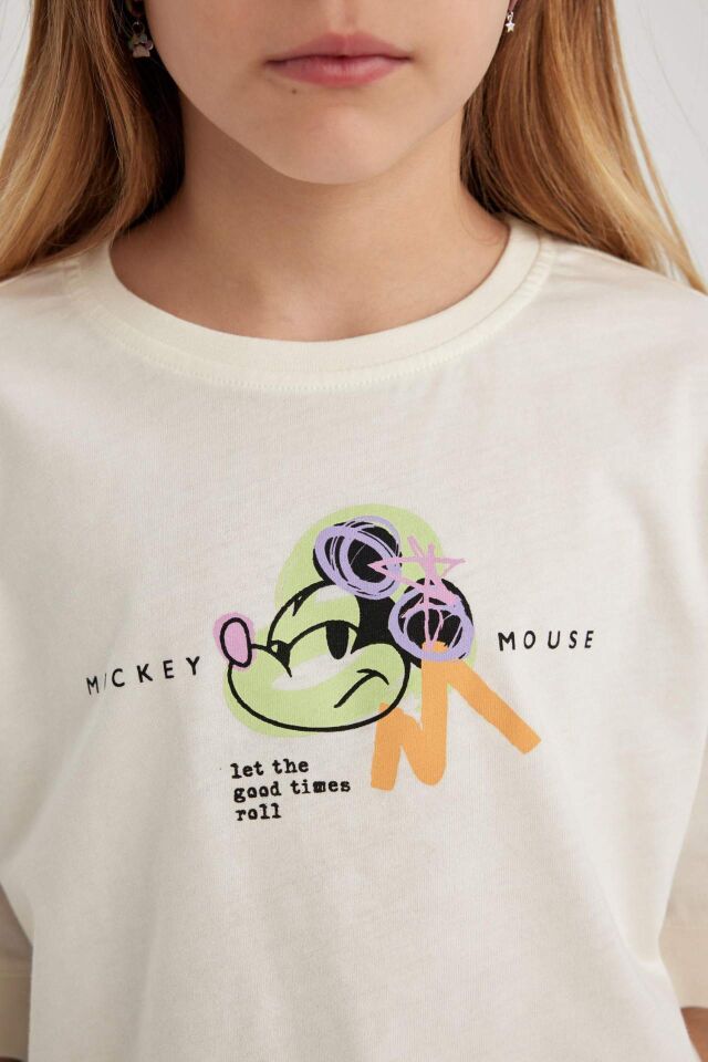 Kız Çocuk Disney Mickey Mouse &Friends Bisiklet Yaka Kısa Kollu Tişört