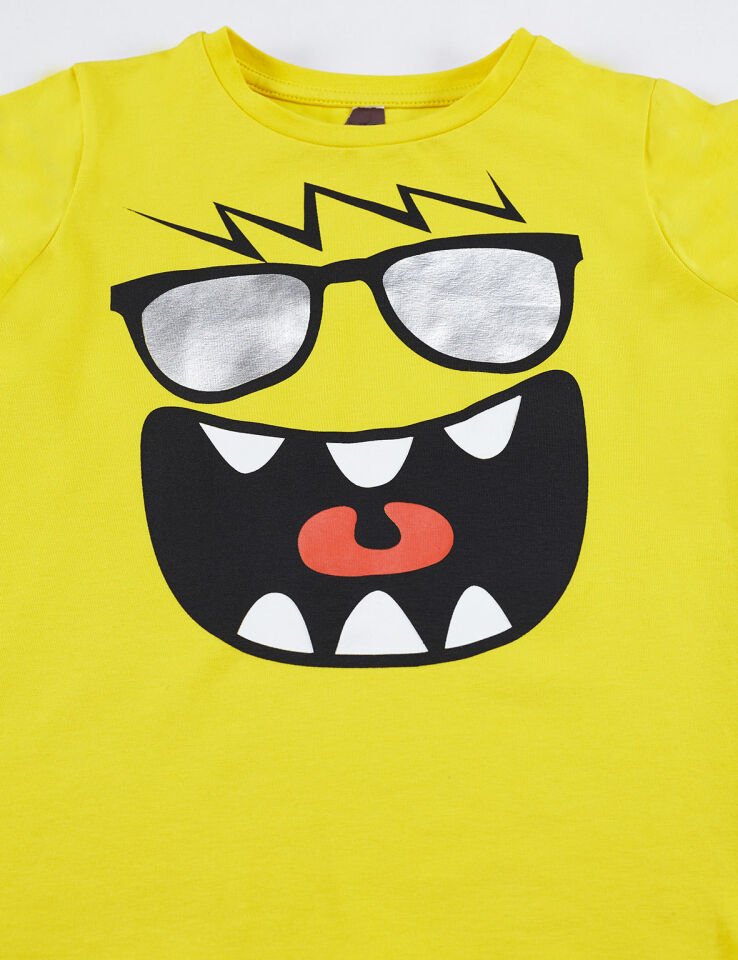 Neşeli Erkek Çocuk T-shirt Kapri Şort Takım 5 Y - Sarı Gri Siyah