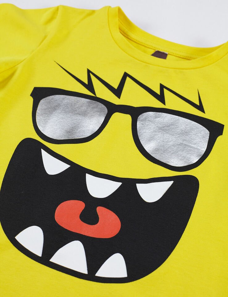 Neşeli Erkek Çocuk T-shirt Kapri Şort Takım 5 Y - Sarı Gri Siyah