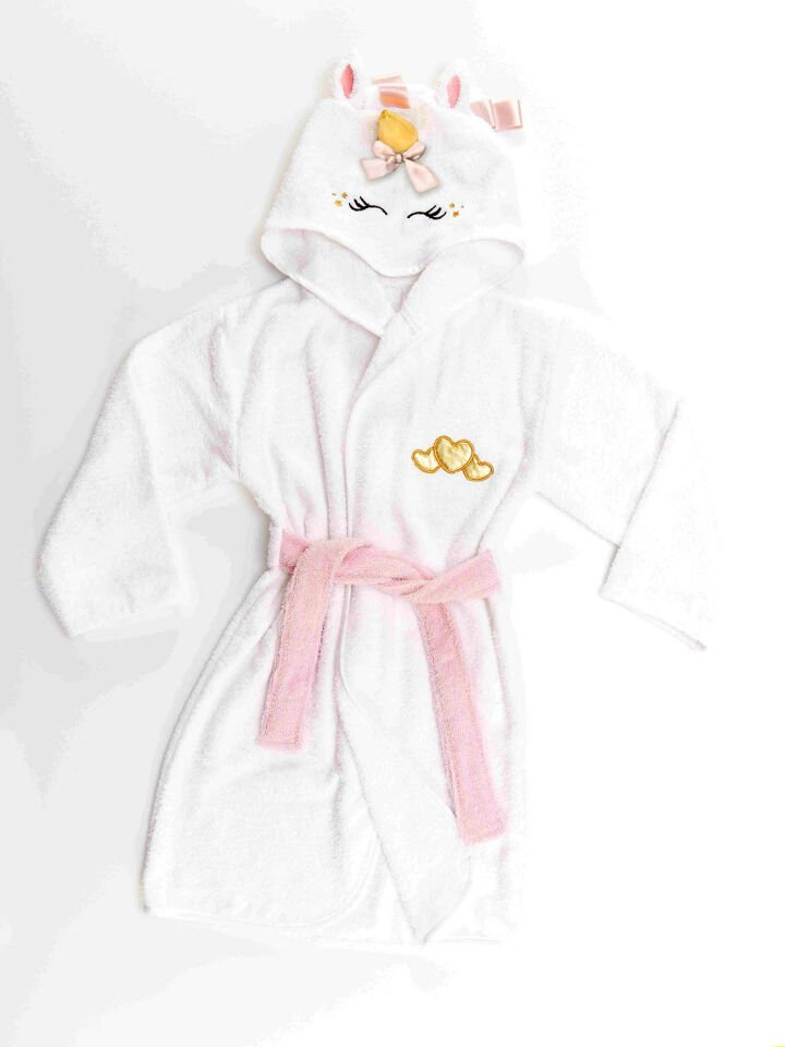 Unicorn Kız Çocuk Bornoz 7-8 Y - Beyaz