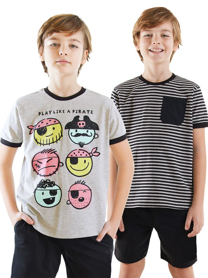 Pirate Erkek Çocuk 2'li T-shirt Takım 8 Y - Gri