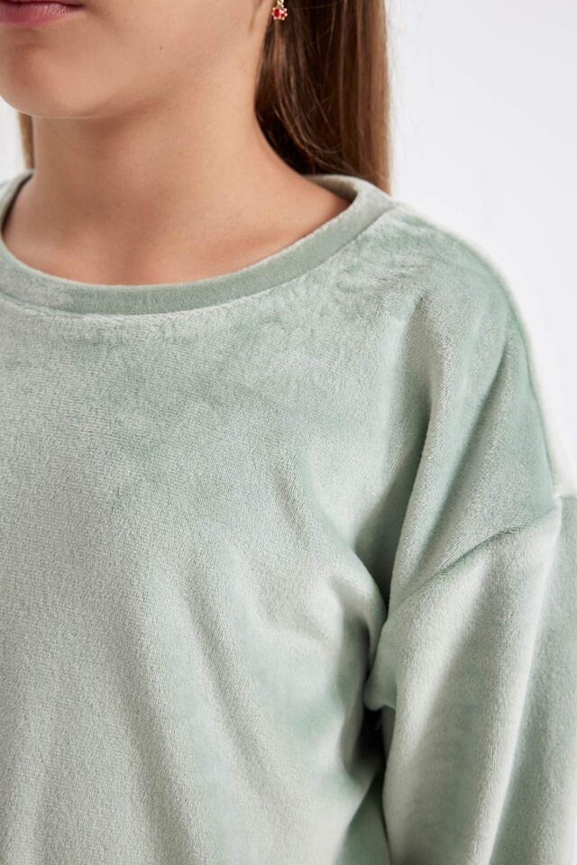 Kız Çocuk Pijama Takım Polar  Uzun Kollu Üst Beli Lastikli Uzun Alt