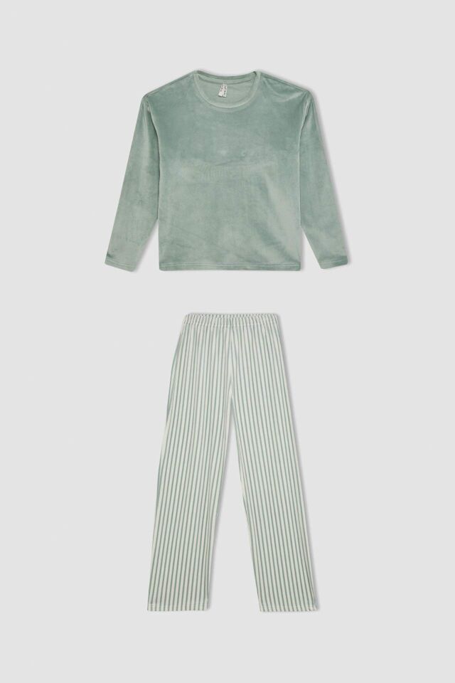 Kız Çocuk Pijama Takım Polar  Uzun Kollu Üst Beli Lastikli Uzun Alt