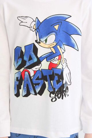 Erkek Çocuk Pijama Takımı Sonic the Hedgehog Bisiklet Yaka Uzun Kollu Tişört Uzun Alt