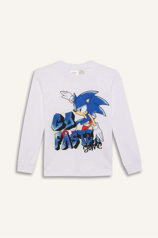 Erkek Çocuk Pijama Takımı Sonic the Hedgehog Bisiklet Yaka Uzun Kollu Tişört Uzun Alt