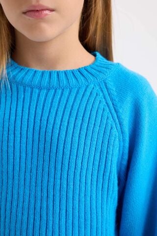 Kız Çocuk Standart Fit Bisiklet Yaka Kol Ucu Lastikli Triko Kazak