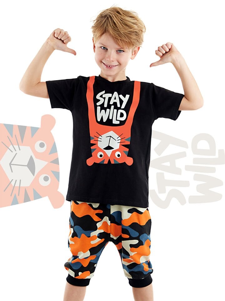 Stay Wild Erkek Çocuk T-Shirt Kapri Şort Takım