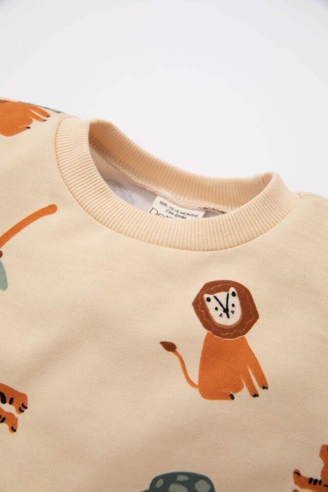 Erkek Bebek Bisiklet Yaka Baskılı Sweatshirt