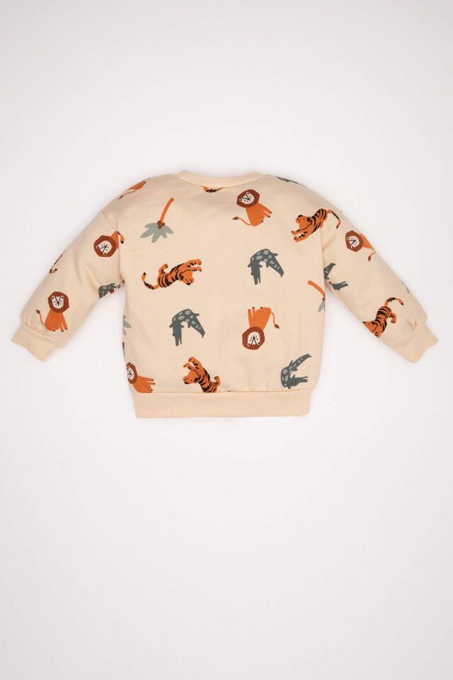 Erkek Bebek Bisiklet Yaka Baskılı Sweatshirt