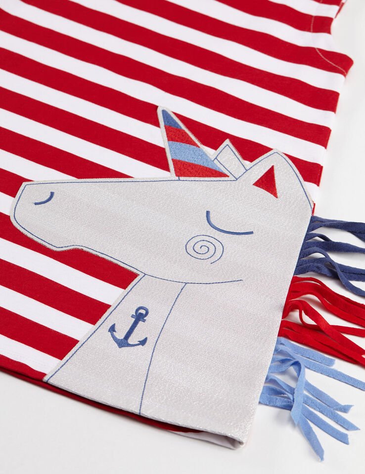 Kırmızı Beyaz Çizgili Unicorn Kız Çocuk Elbise