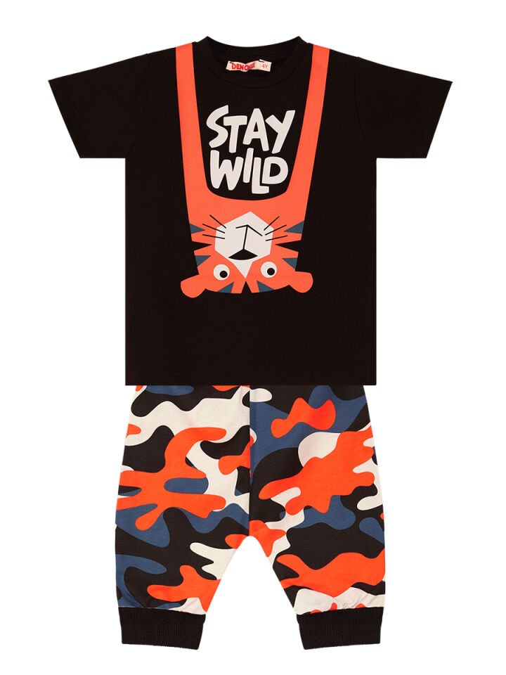 Stay Wild Erkek Çocuk T-Shirt Kapri Şort Takım 4 Y - Siyah, Turuncu