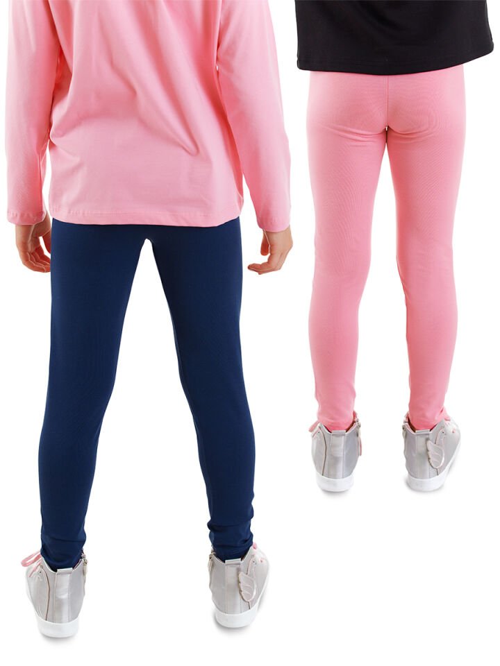 Lacivert ve Pembe Kız Çocuk 2'li Paket Tayt 7 Y - Çok Renkli