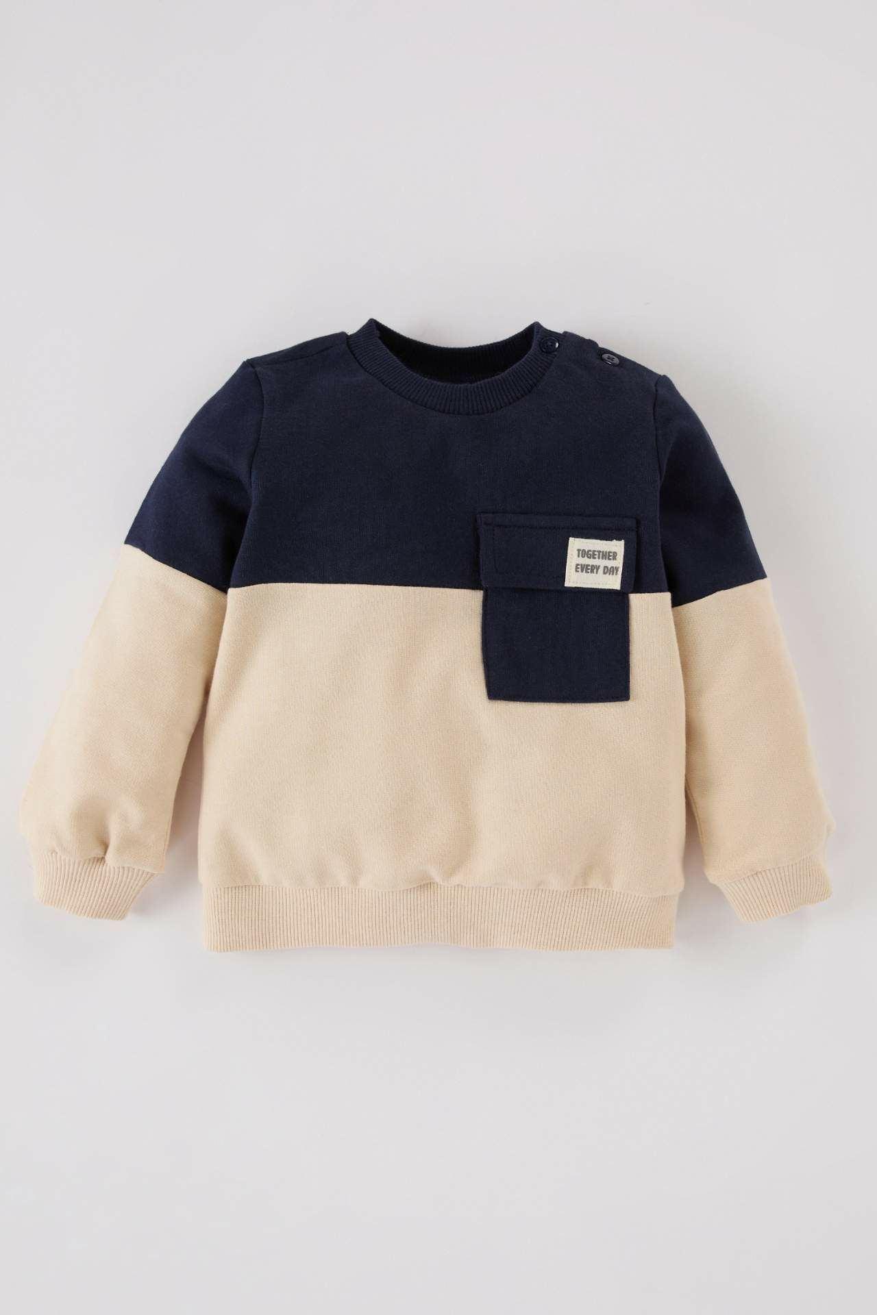 Erkek Bebek Bisiklet Yaka Renk Bloklu İçi Yumuşak Tüylü Sweatshirt