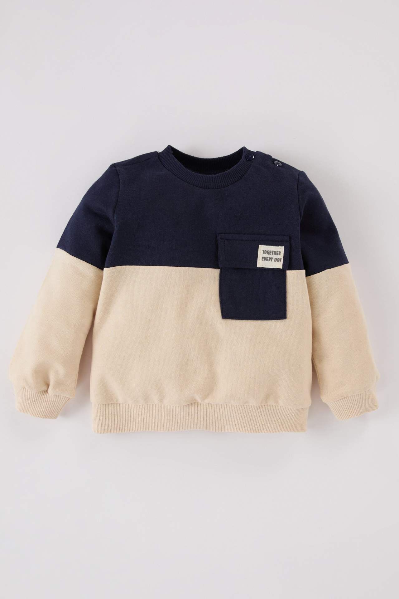 Erkek Bebek Bisiklet Yaka Renk Bloklu İçi Yumuşak Tüylü Sweatshirt