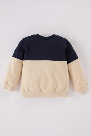 Erkek Bebek Bisiklet Yaka Renk Bloklu İçi Yumuşak Tüylü Sweatshirt