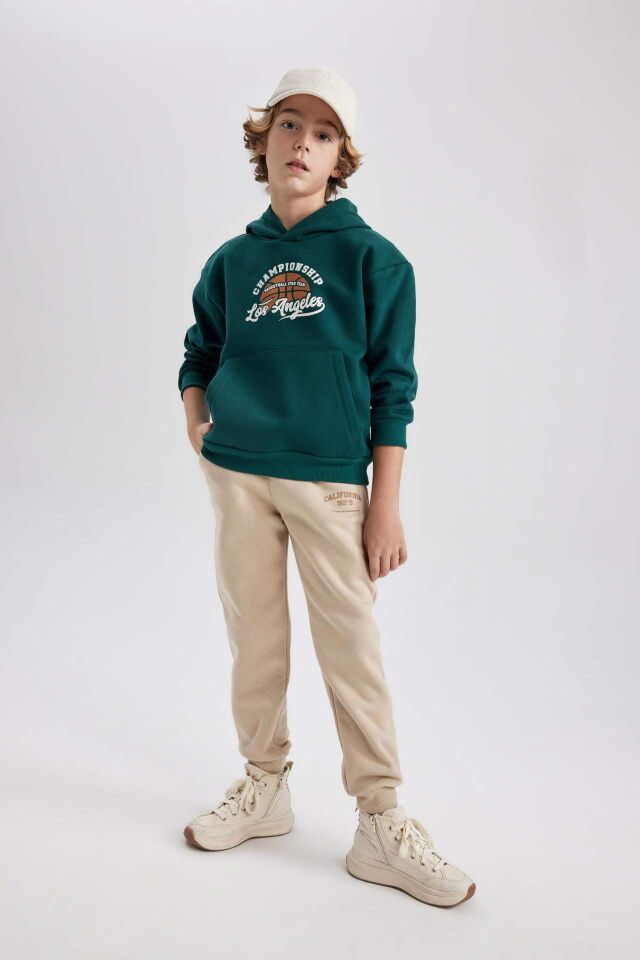 Erkek Çocuk Baskılı Kanguru Cepli Kapüşonlu Sweatshirt