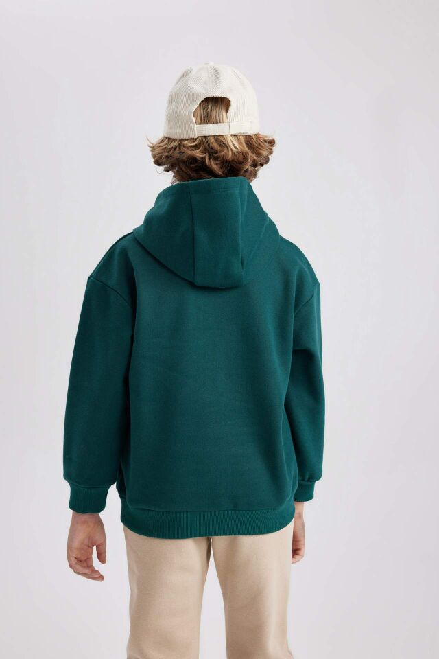 Erkek Çocuk Baskılı Kanguru Cepli Kapüşonlu Sweatshirt