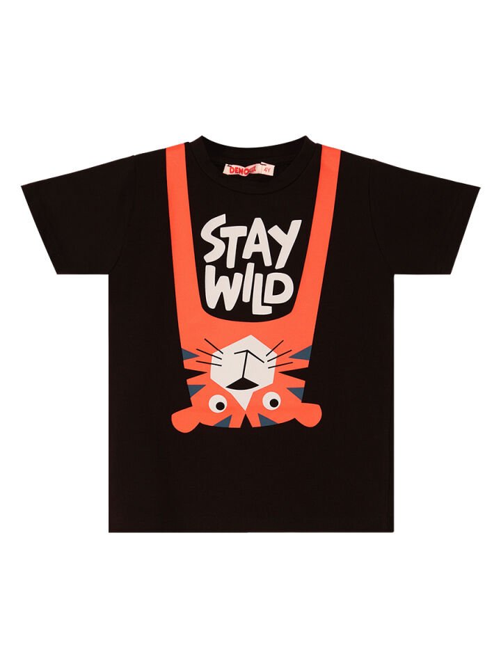 Stay Wild Erkek Çocuk T-Shirt Kapri Şort Takım 5 Y - Siyah, Turuncu