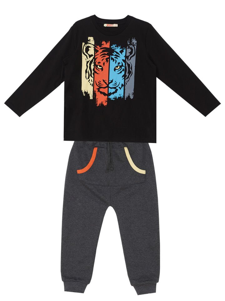 Kaplan Erkek Çocuk T-shirt Pantolon Takım 9 Y - Siyah