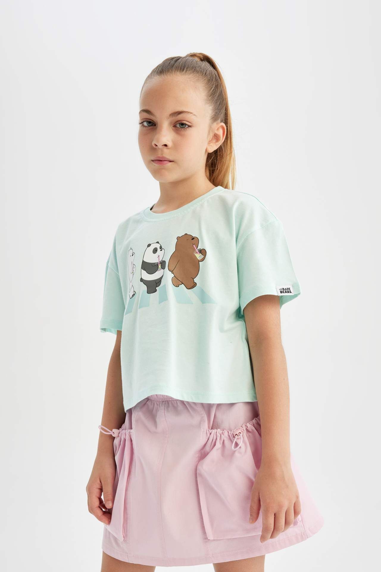Kız Çocuk We Bare Bears Bisiklet Yaka Kısa Kollu Tişört