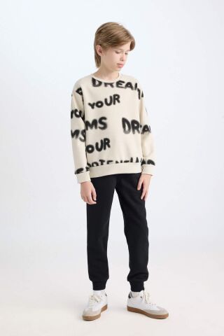 Erkek Çocuk 2'li Takım Desenli Bisiklet Yaka Kalın Sweatshirt Beli Lastikli Jogger Eşofman Altı