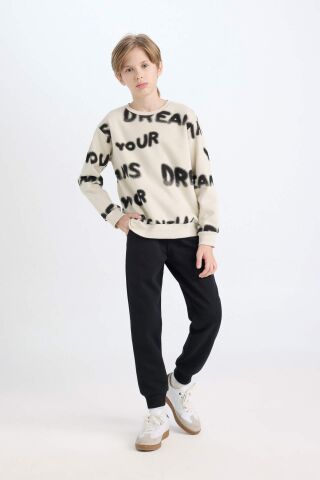 Erkek Çocuk 2'li Takım Desenli Bisiklet Yaka Kalın Sweatshirt Beli Lastikli Jogger Eşofman Altı