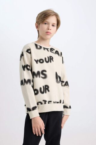 Erkek Çocuk 2'li Takım Desenli Bisiklet Yaka Kalın Sweatshirt Beli Lastikli Jogger Eşofman Altı