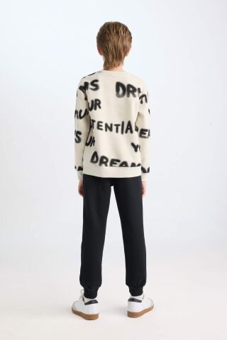 Erkek Çocuk 2'li Takım Desenli Bisiklet Yaka Kalın Sweatshirt Beli Lastikli Jogger Eşofman Altı
