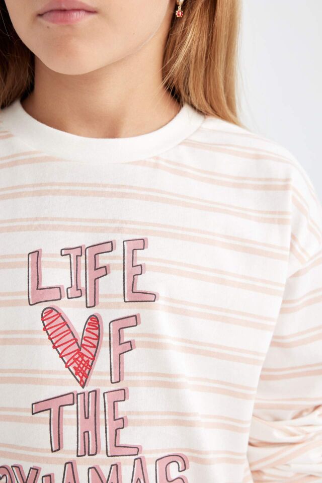 Kız Çocuk Pijama Takım Baskılı Uzun Kollu Üst Beli Lastikli Uzun Alt