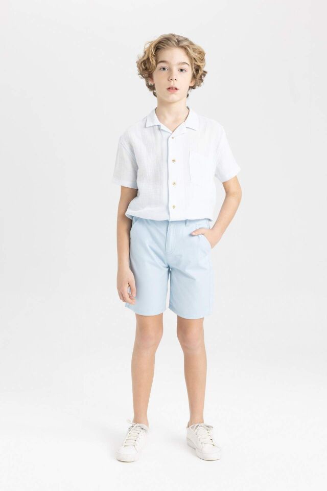 Erkek Çocuk Cepli Basic Düz Gabardin Şort