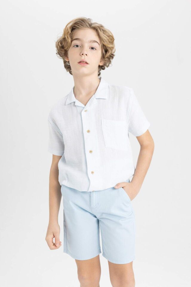 Erkek Çocuk Cepli Basic Düz Gabardin Şort