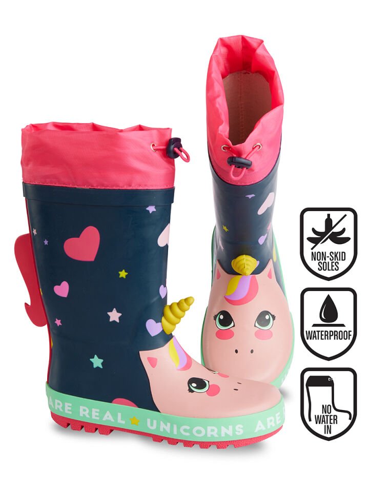 Kalpli Unicorn Kız Çocuk Lacivert Yağmur Botu 32 N - Lacivert, Pembe