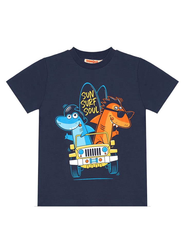 Shark Surf Erkek Çocuk T-shirt Şort Takım 2 Y - Mavi, Lacivert