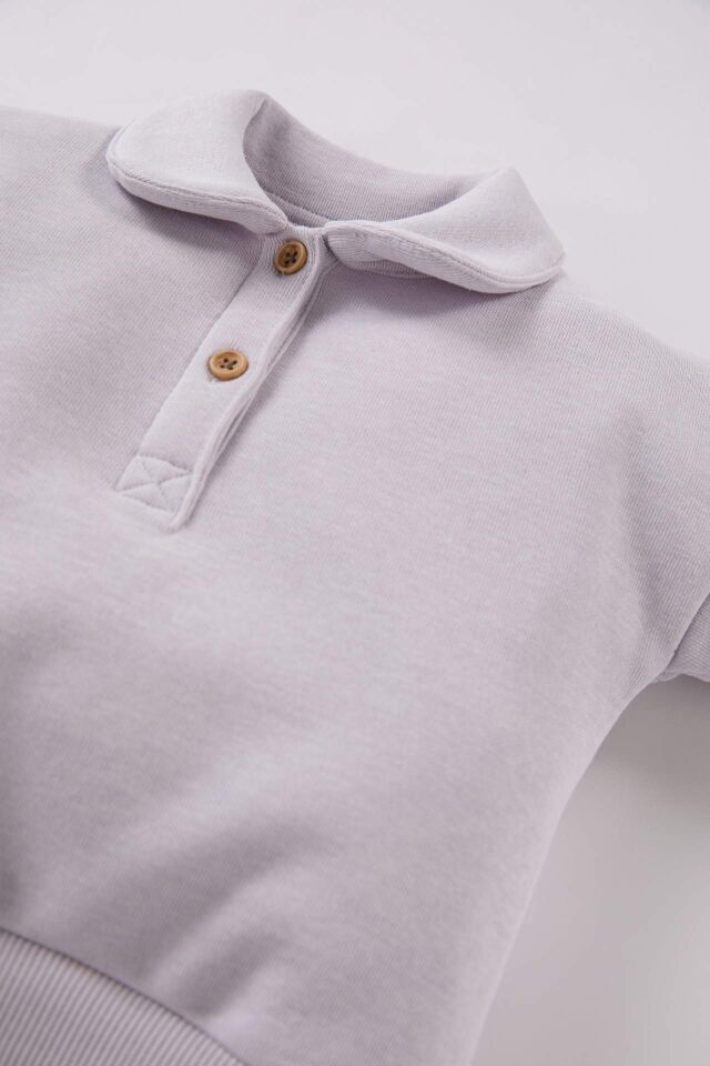Kız Bebek Bebe Yaka Düğmeli İçi Yumuşak Tüylü Sweatshirt