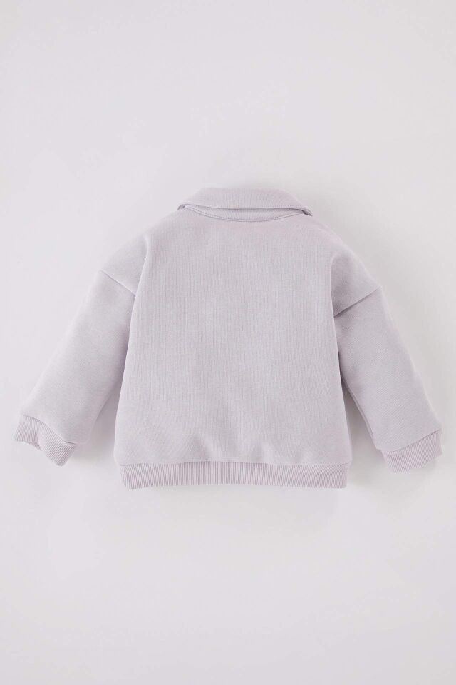 Kız Bebek Bebe Yaka Düğmeli İçi Yumuşak Tüylü Sweatshirt