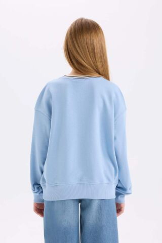 Kız Çocuk Relax Fit V Yaka Baskılı Sweatshirt