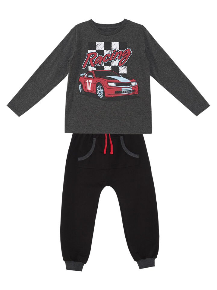 Yarış Erkek Çocuk T-shirt Pantolon Takım 8 Y - Antresit