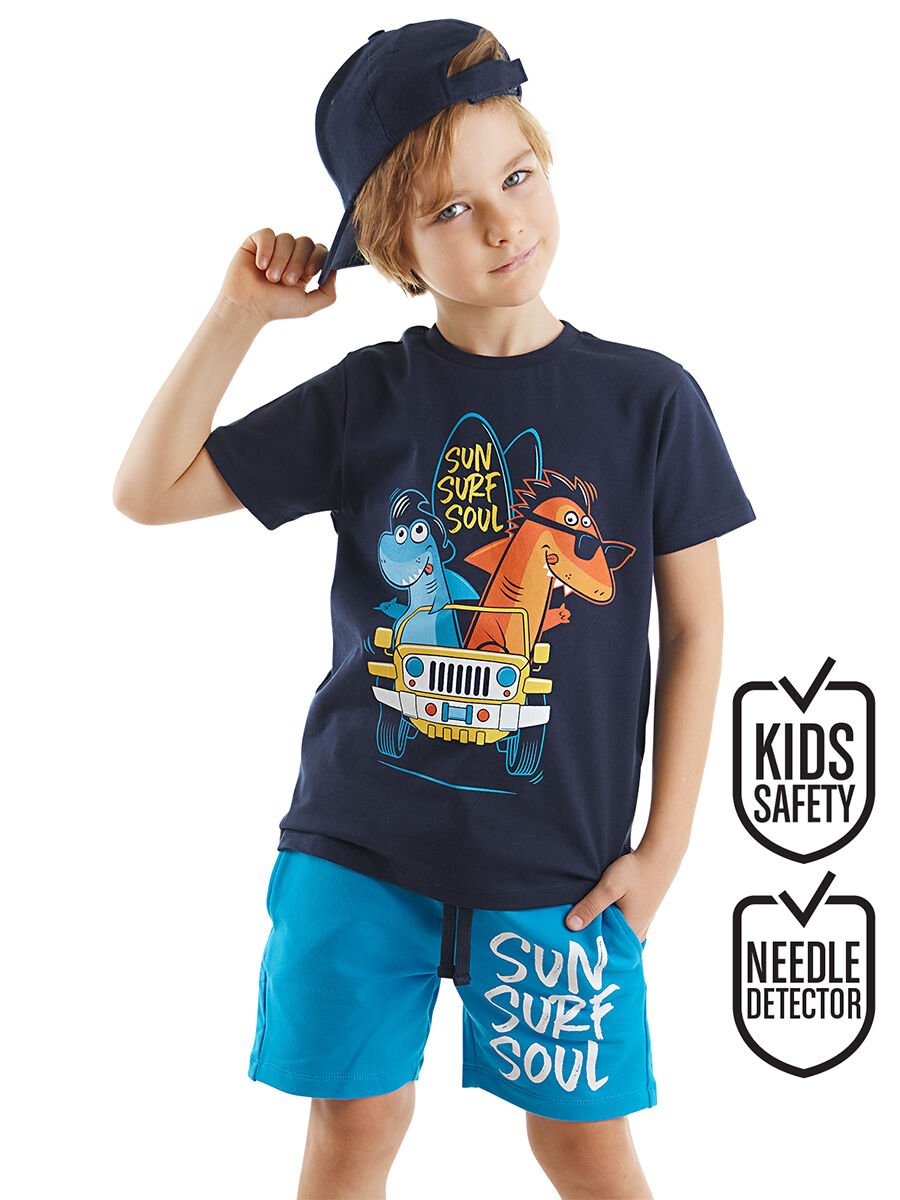 Shark Surf Erkek Çocuk T-shirt Şort Takım 5 Y - Mavi, Lacivert