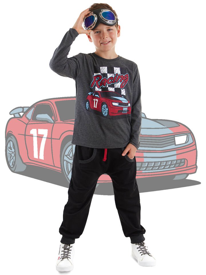 Yarış Erkek Çocuk T-shirt Pantolon Takım 9 Y - Antresit