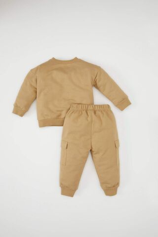 Erkek Bebek 2'li Takım Baskılı Bisiklet Yaka Sweatshirt Beli Lastikli Cepli Eşofman Altı