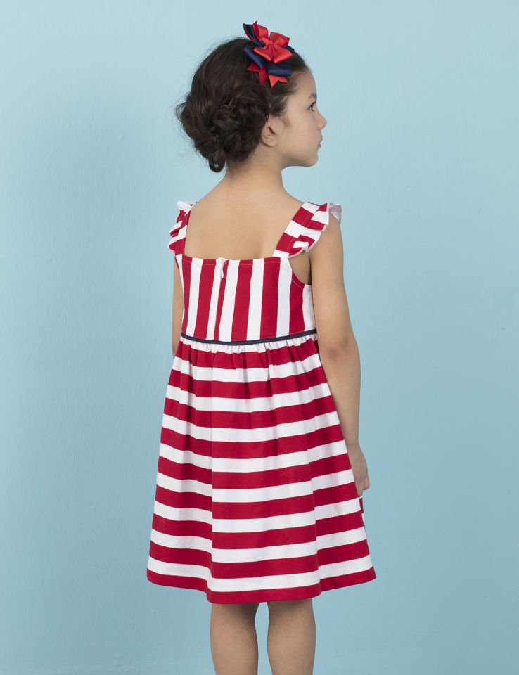 Kırmızı Çizgili Kız Çocuk Kolsuz Elbise 2 Y - Kırmızı Beyaz