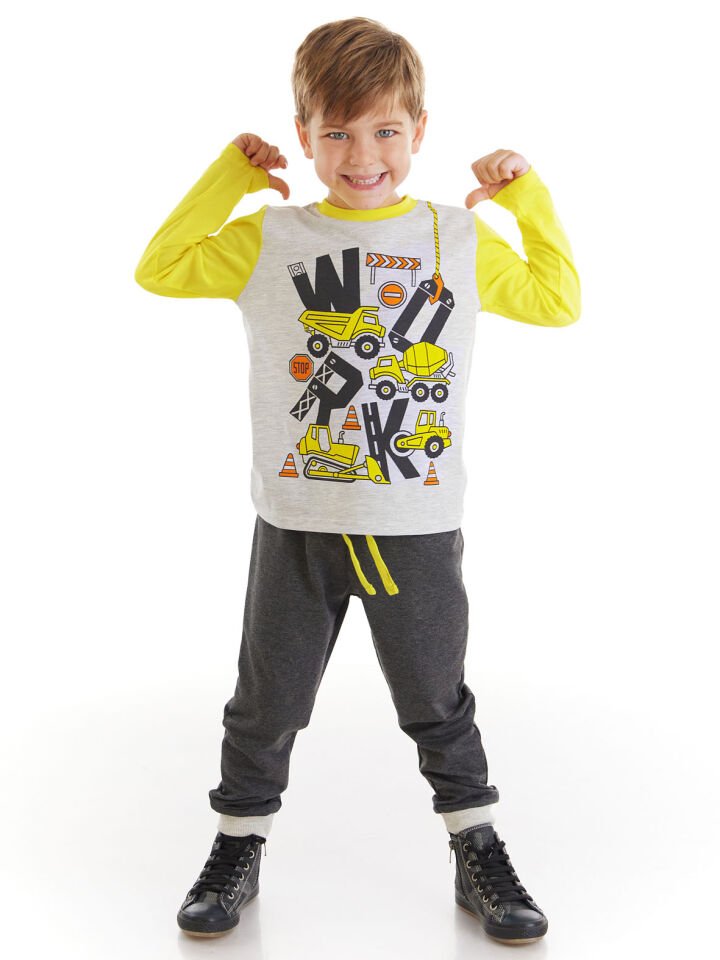 Work Erkek Çocuk T-shirt Pantolon Takım 5 Y - Siyah, Sarı
