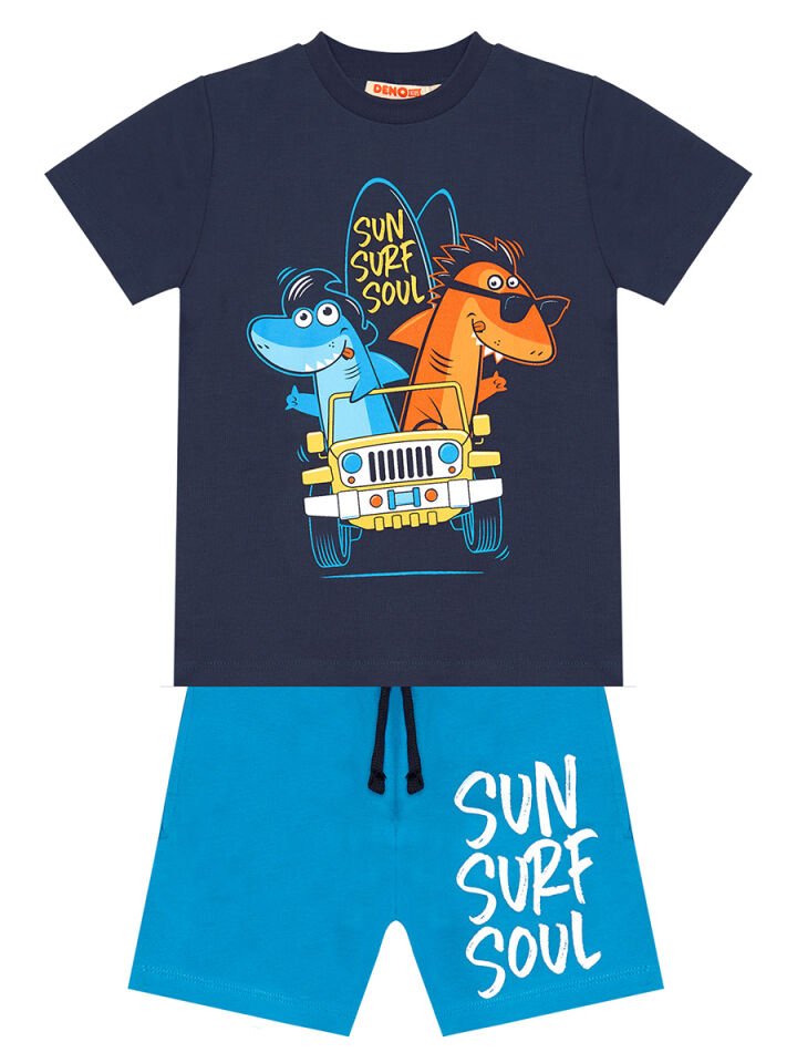 Shark Surf Erkek Çocuk T-shirt Şort Takım 7 Y - Mavi, Lacivert