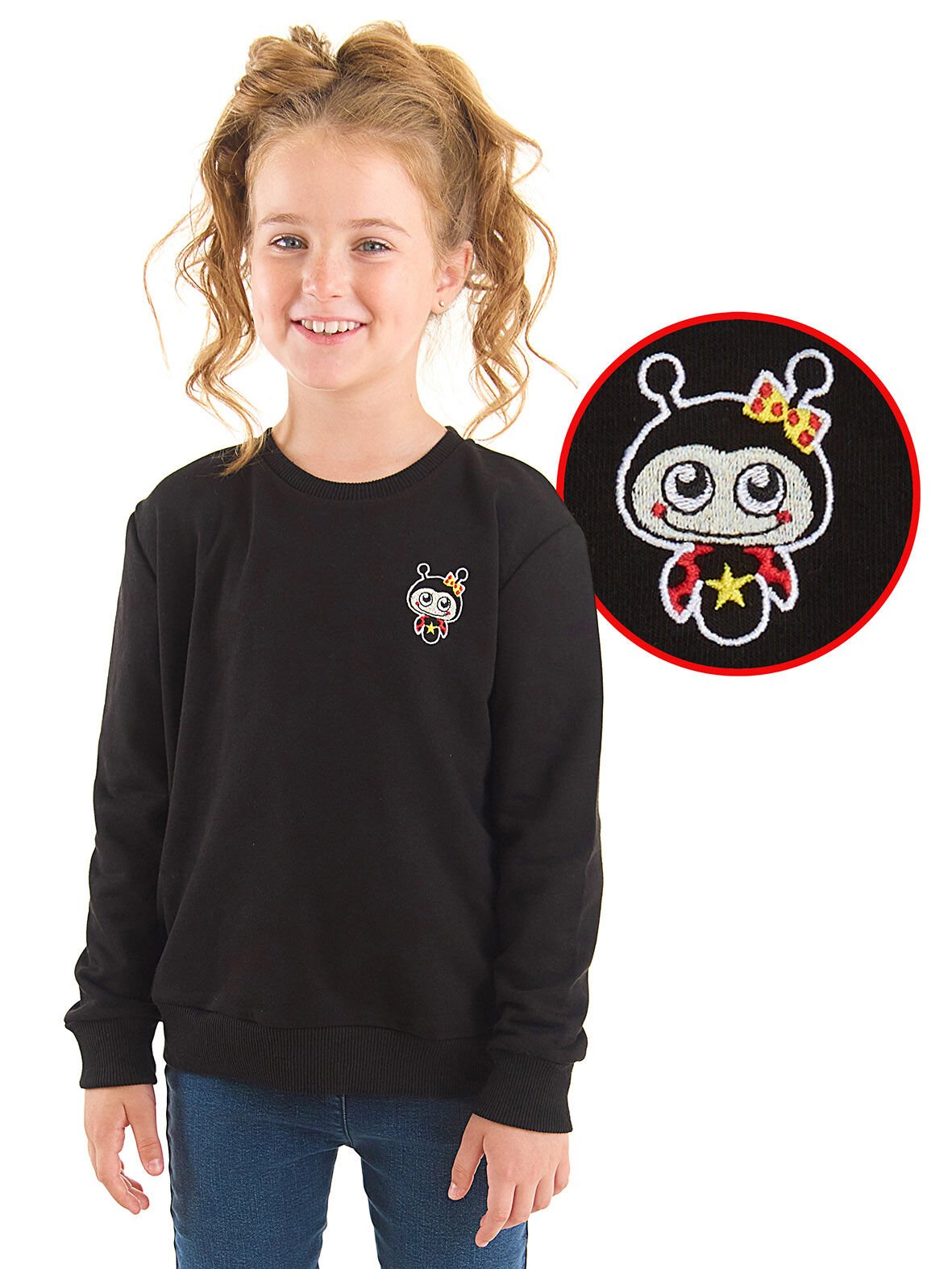 Uğurböceği Kız Çocuk Siyah Sweatshirt