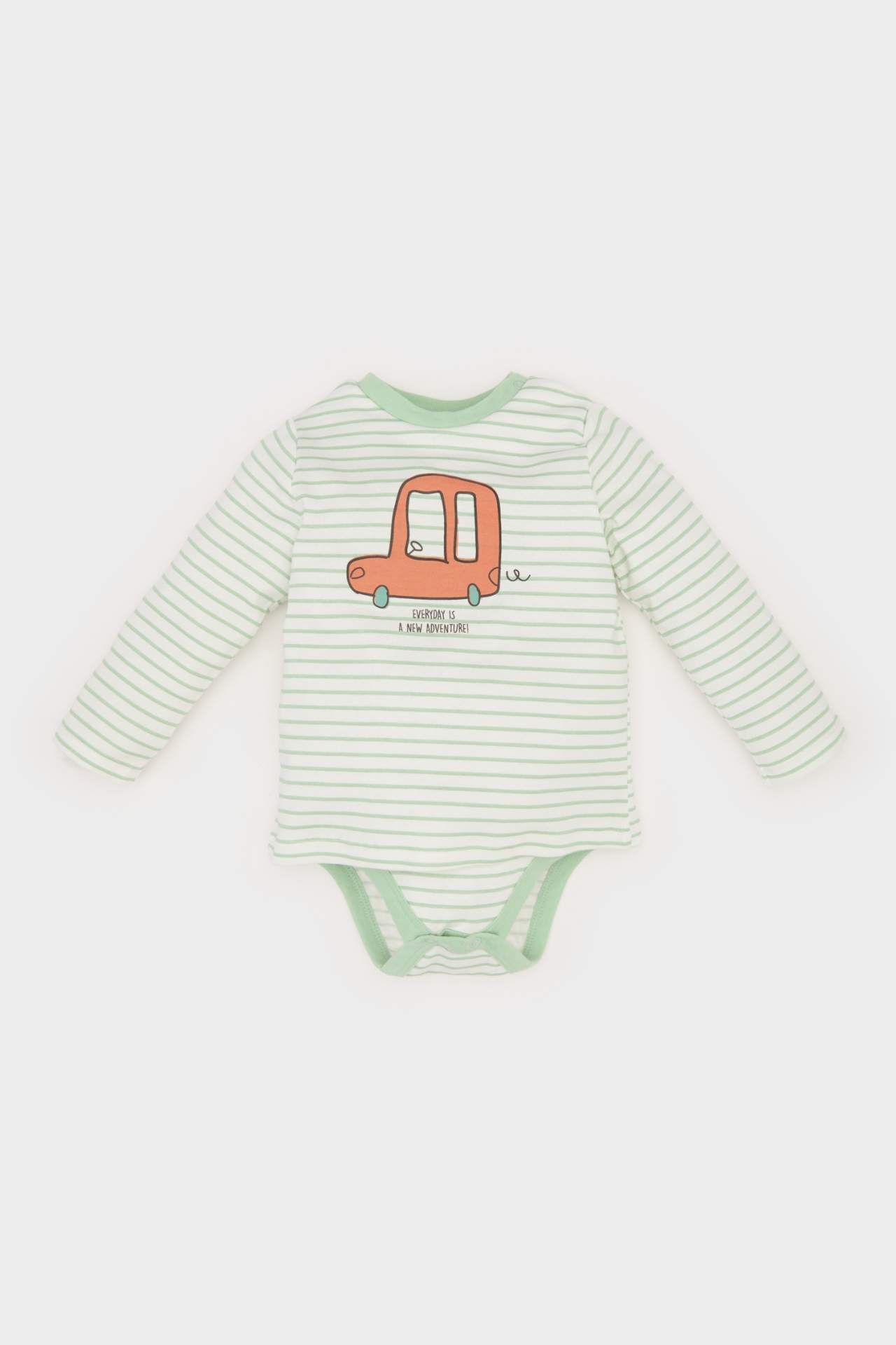 Erkek Bebek Yenidoğan Bisiklet Yaka Araç Baskılı Uzun Kollu Çıtçıtlı Body