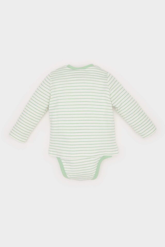 Erkek Bebek Yenidoğan Bisiklet Yaka Araç Baskılı Uzun Kollu Çıtçıtlı Body