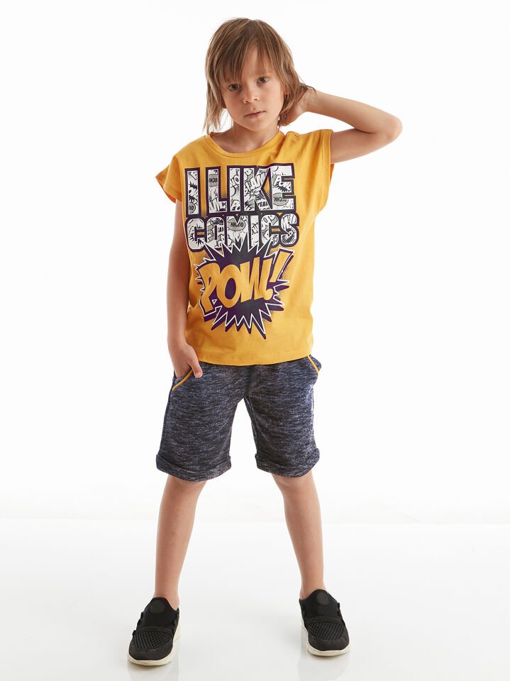 Comics Erkek Çocuk T-shirt Şort Takım 5 Y - Siyah Sarı